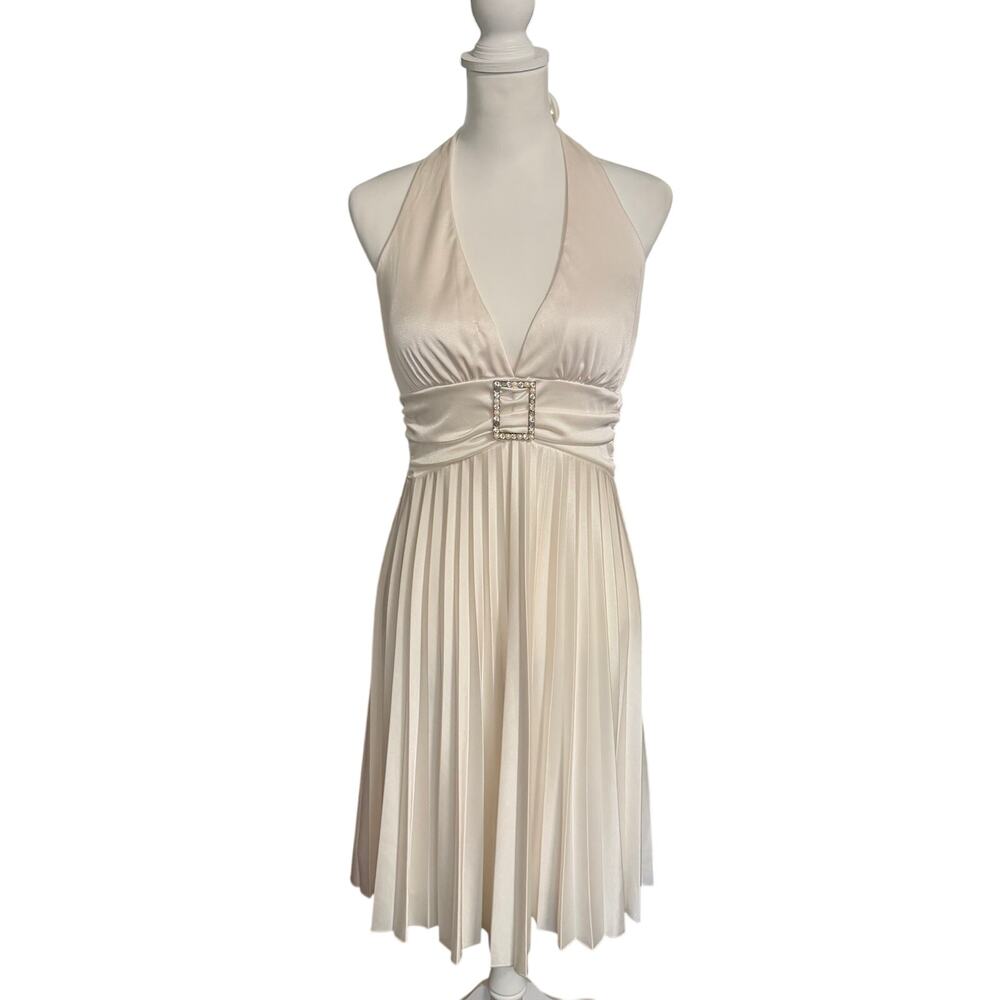 Vintage Y2k Speechless Ivory White Pleated Halter Dress size Large
